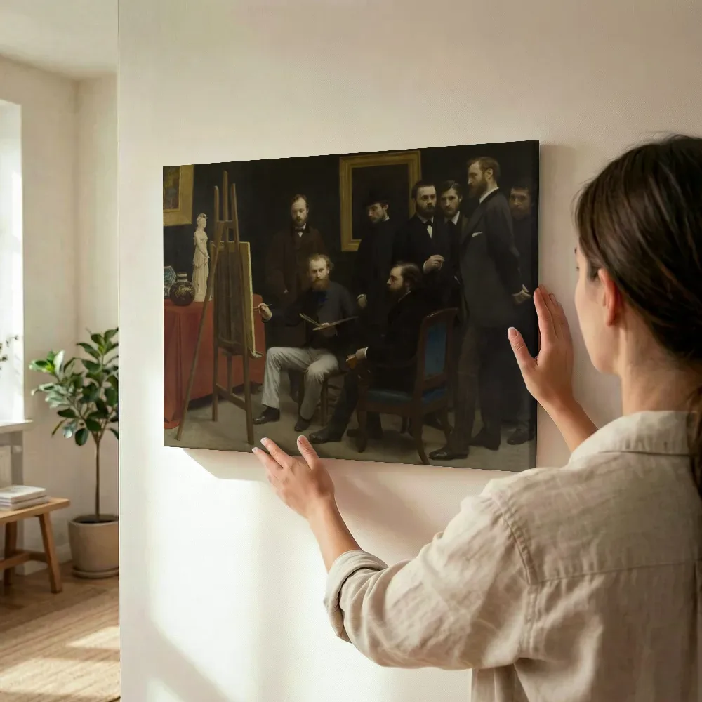 Sfeerimpressie: Atelier in Batignolles van Henri Fantin-Latour terwijl het wordt opgehangen