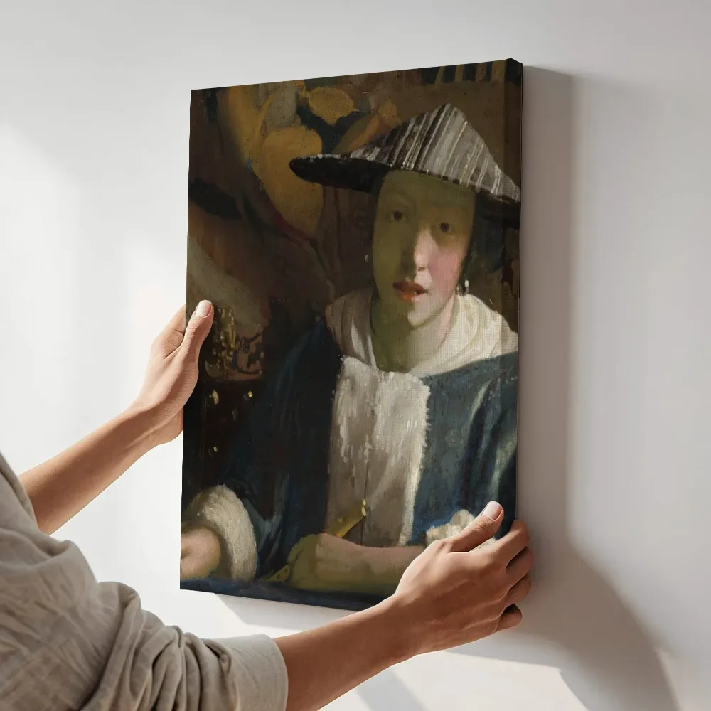 Sfeerimpressie: Meisje met de fluit terwijl het aan de muur wordt gehangen