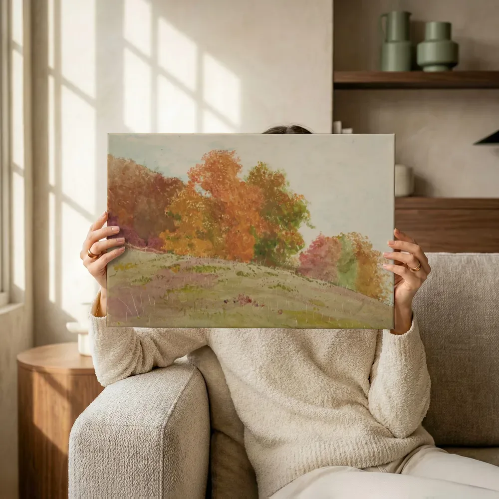 Sfeerimpressie: Herfstbomen van Winslow Homer terwijl het omhoog wordt gehouden
