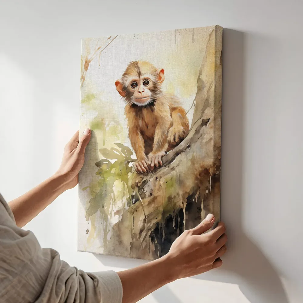 Sfeerimpressie: Baby aapje met grote ogen terwijl het aan de muur wordt gehangen