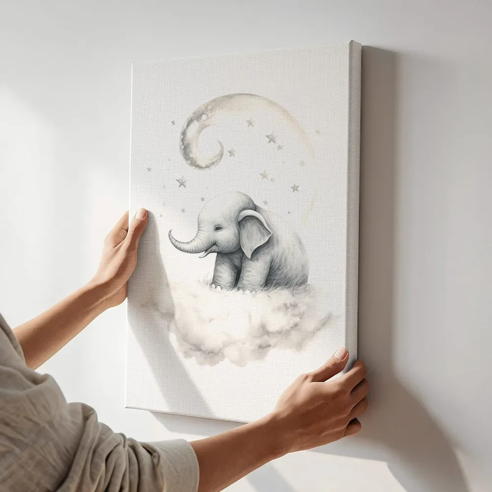 Sfeerimpressie: Babyolifant bij de maan terwijl het aan de muur wordt gehangen