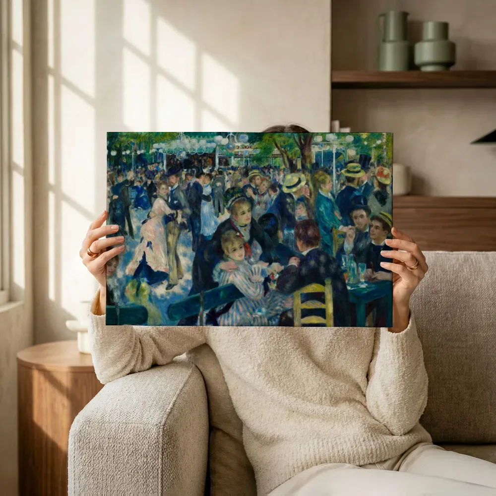 Sfeerimpressie: Bal du Moulin de la Galette van Pierre-Auguste Renoir terwijl het omhoog wordt gehouden