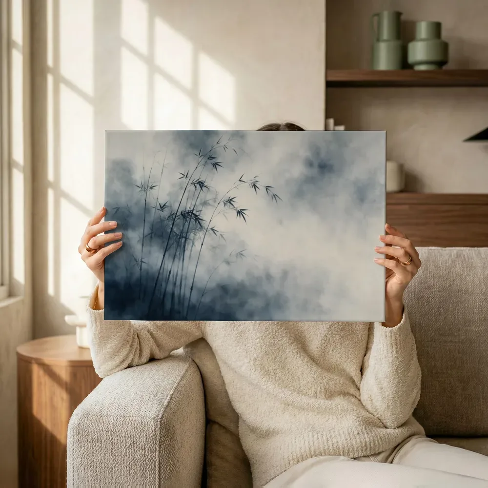 Sfeerimpressie: Bamboebos diep in de mist in inktzwart terwijl het omhoog wordt gehouden