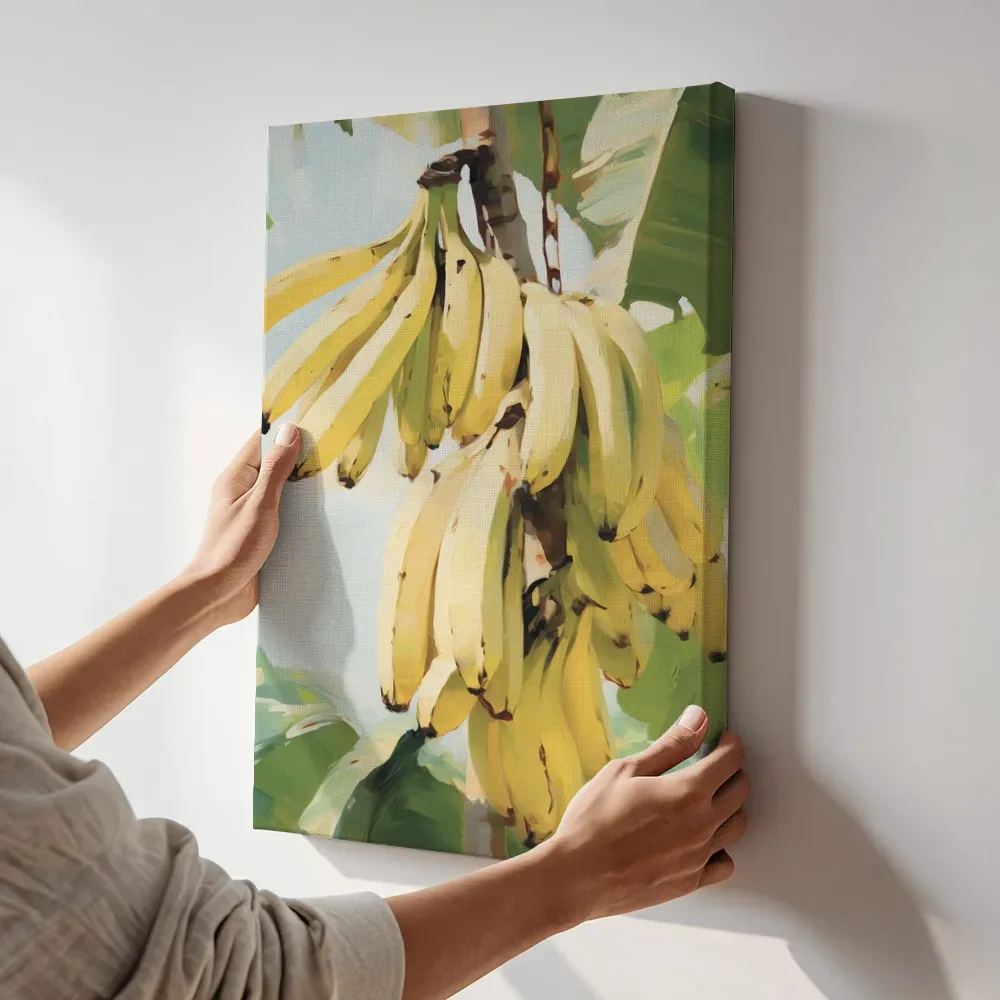 Sfeerimpressie: Bananen aan de boom terwijl het aan de muur wordt gehangen