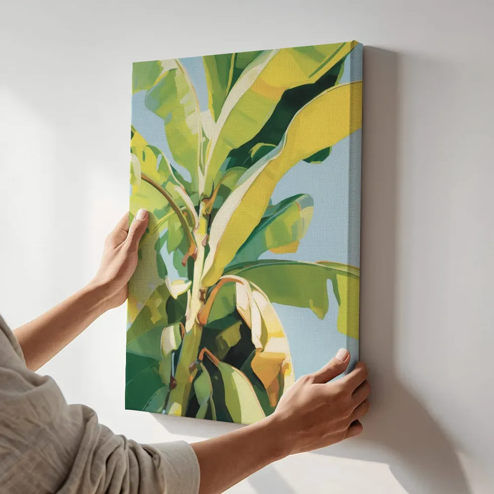 Sfeerimpressie: Bananenblad in het zonlicht terwijl het aan de muur wordt gehangen