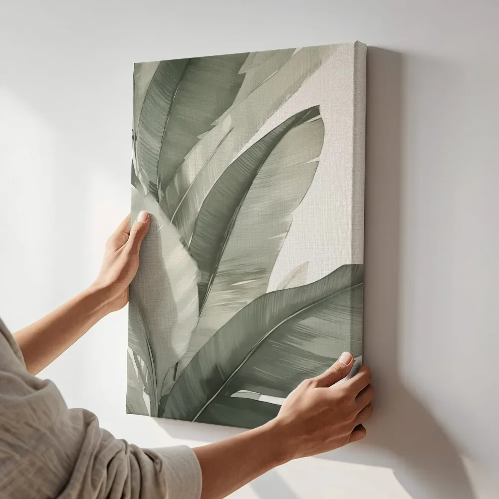 Sfeerimpressie: Bananenblad in sepia tint terwijl het aan de muur wordt gehangen