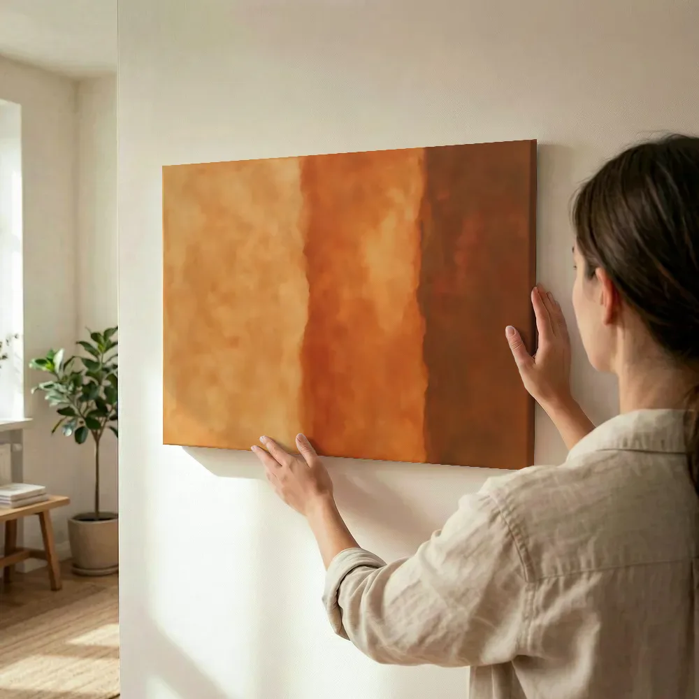 Sfeerimpressie: Banen in diep terracotta terwijl het wordt opgehangen