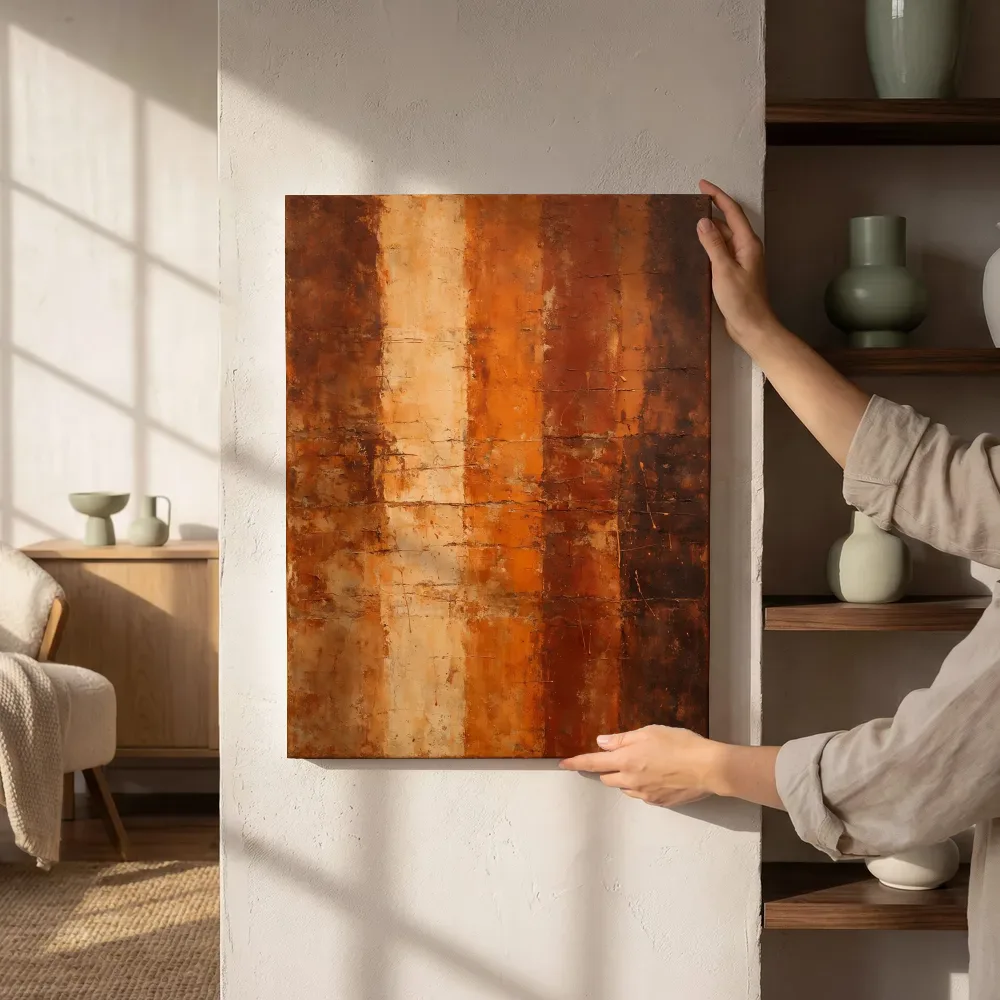 Sfeerimpressie: Banen in terracotta naast de kast