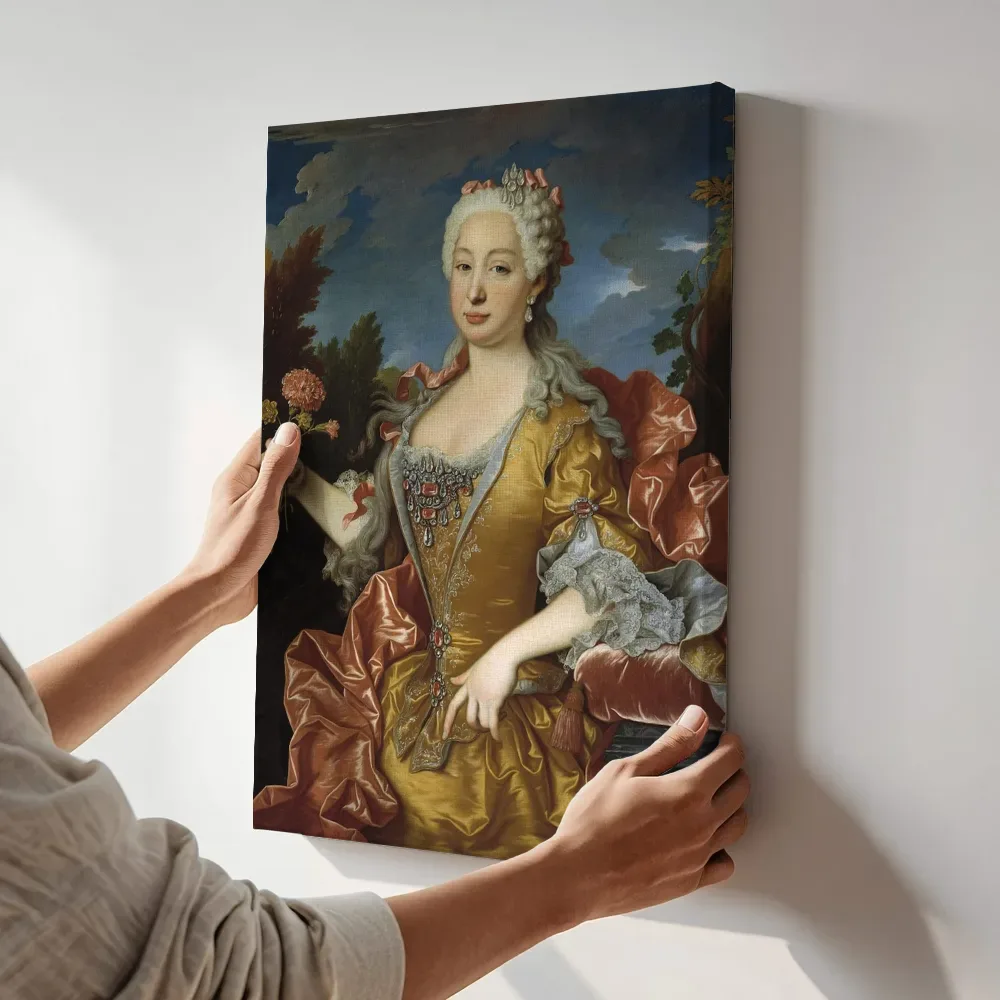 Sfeerimpressie: Barbara van Bragança, koningin van Spanje van Jean Ranc terwijl het aan de muur wordt gehangen