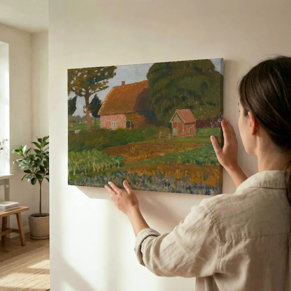 Sfeerimpressie: Boerentuin in de avondzon van Otto Modersohn terwijl het wordt opgehangen