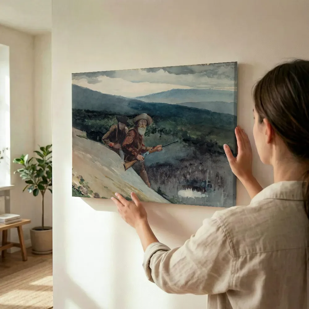 Sfeerimpressie: Bear Hunting, Prospect Rock van Winslow Homer terwijl het wordt opgehangen