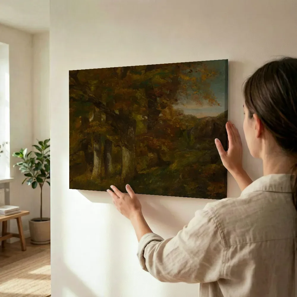 Sfeerimpressie: Bebost landschap van Gustave Courbet terwijl het wordt opgehangen
