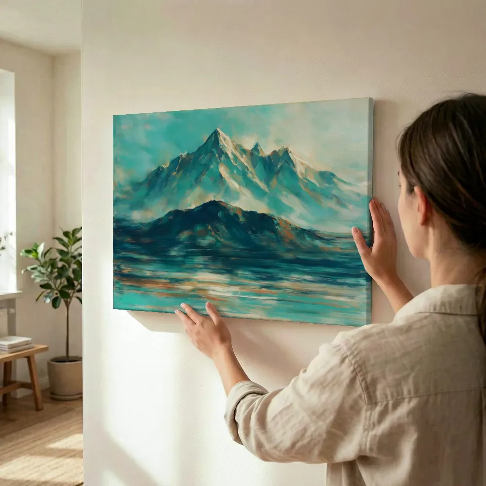 Sfeerimpressie: Bergen uitgeveegd in turquoise terwijl het wordt opgehangen
