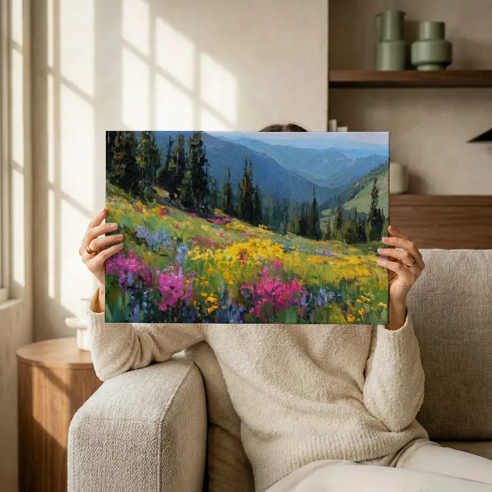 Sfeerimpressie: Berghelling met pijnbomen en wilde bloemen terwijl het omhoog wordt gehouden