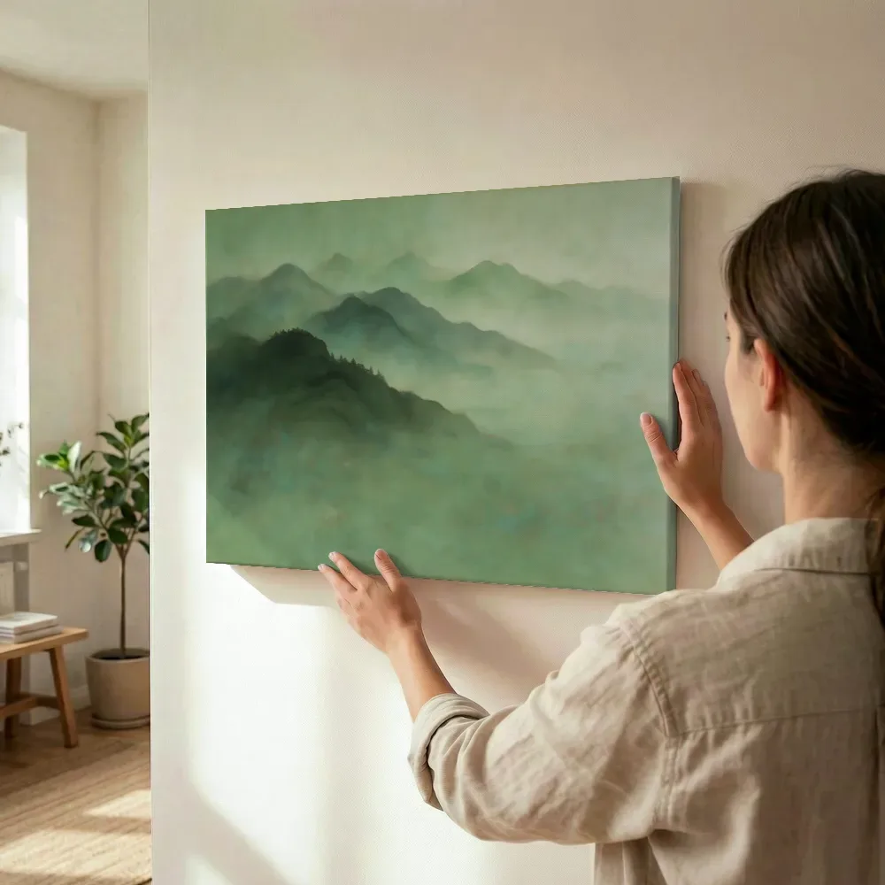 Sfeerimpressie: Berglandschap in jade terwijl het wordt opgehangen