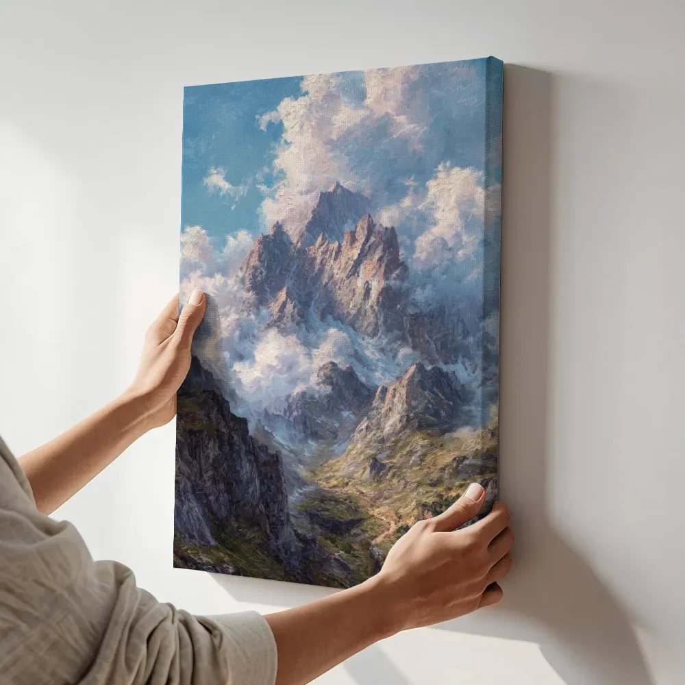Sfeerimpressie: Bergtop bij zonsondergang terwijl het aan de muur wordt gehangen