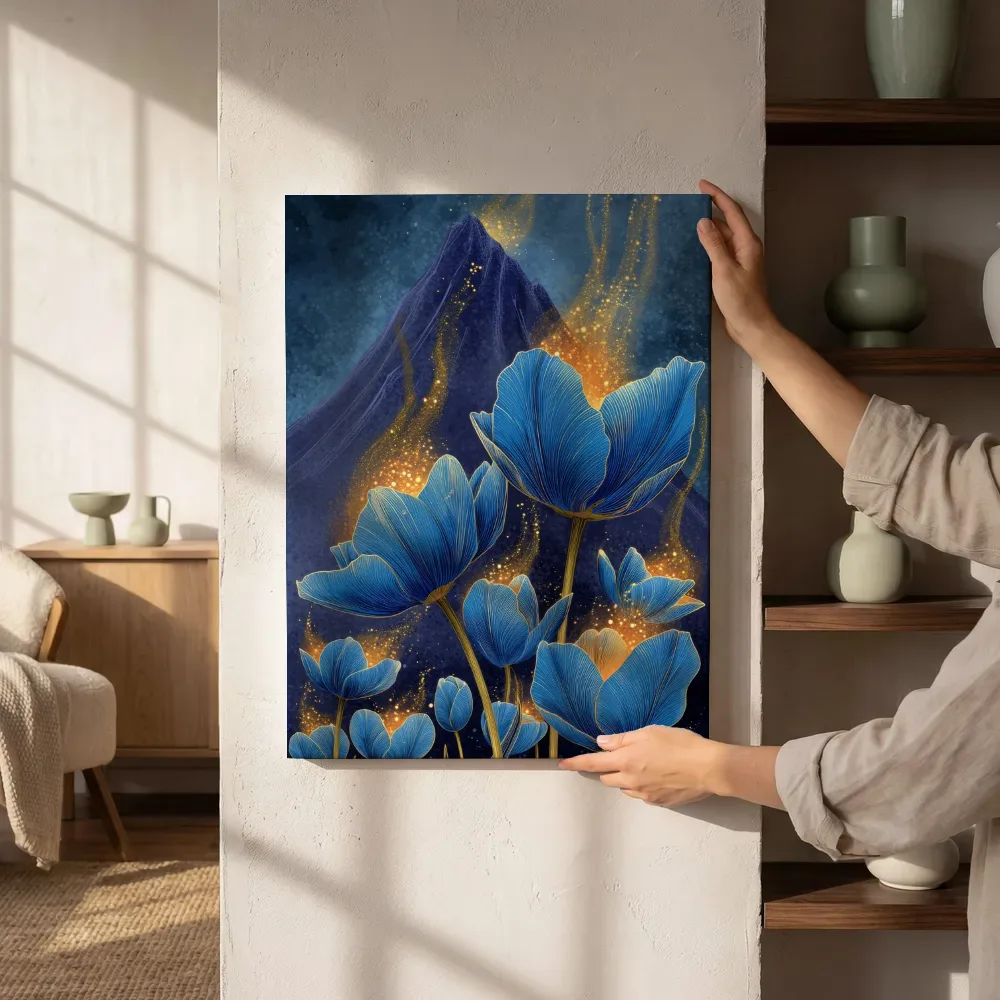 Sfeerimpressie: Bergtulpen in een gouden sterrenregen naast de kast