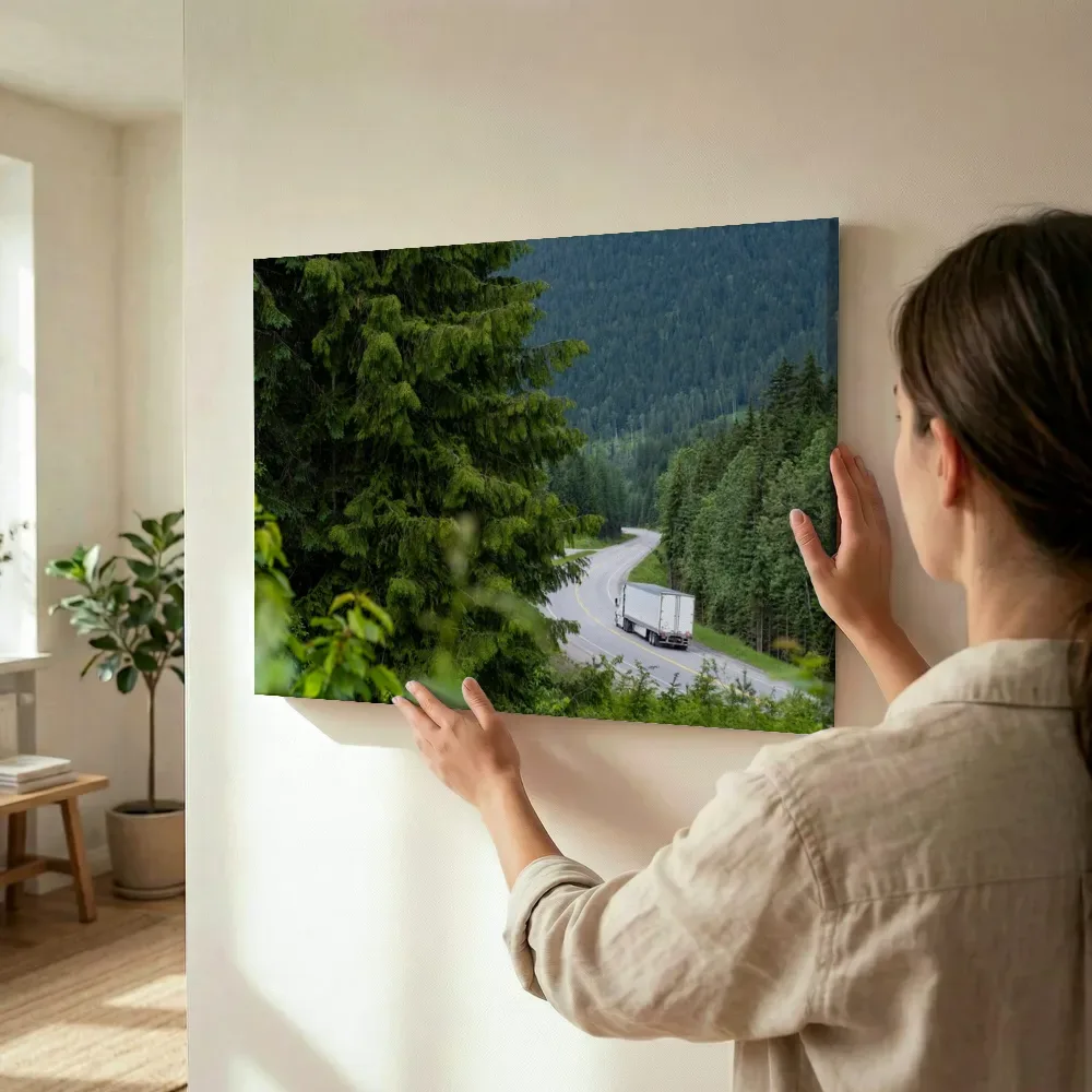 Sfeerimpressie: Kronkelende bergweg door het dennenbos terwijl het wordt opgehangen