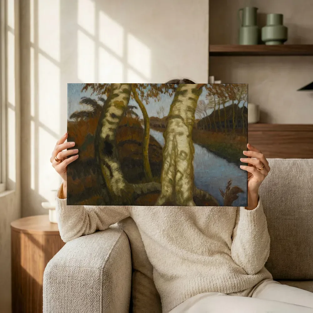 Sfeerimpressie: Berken aan het veenkanaal van Otto Modersohn terwijl het omhoog wordt gehouden