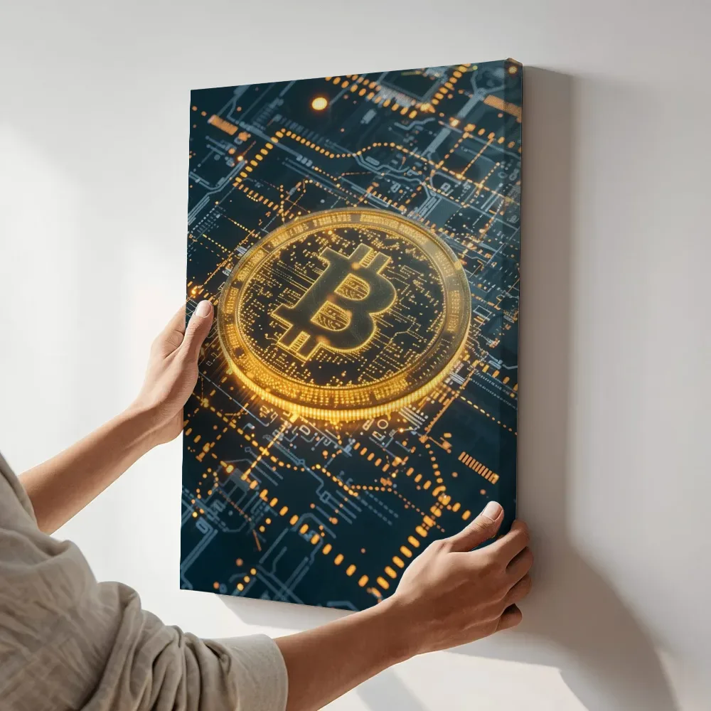Sfeerimpressie: Bitcoin munt op circuit terwijl het aan de muur wordt gehangen