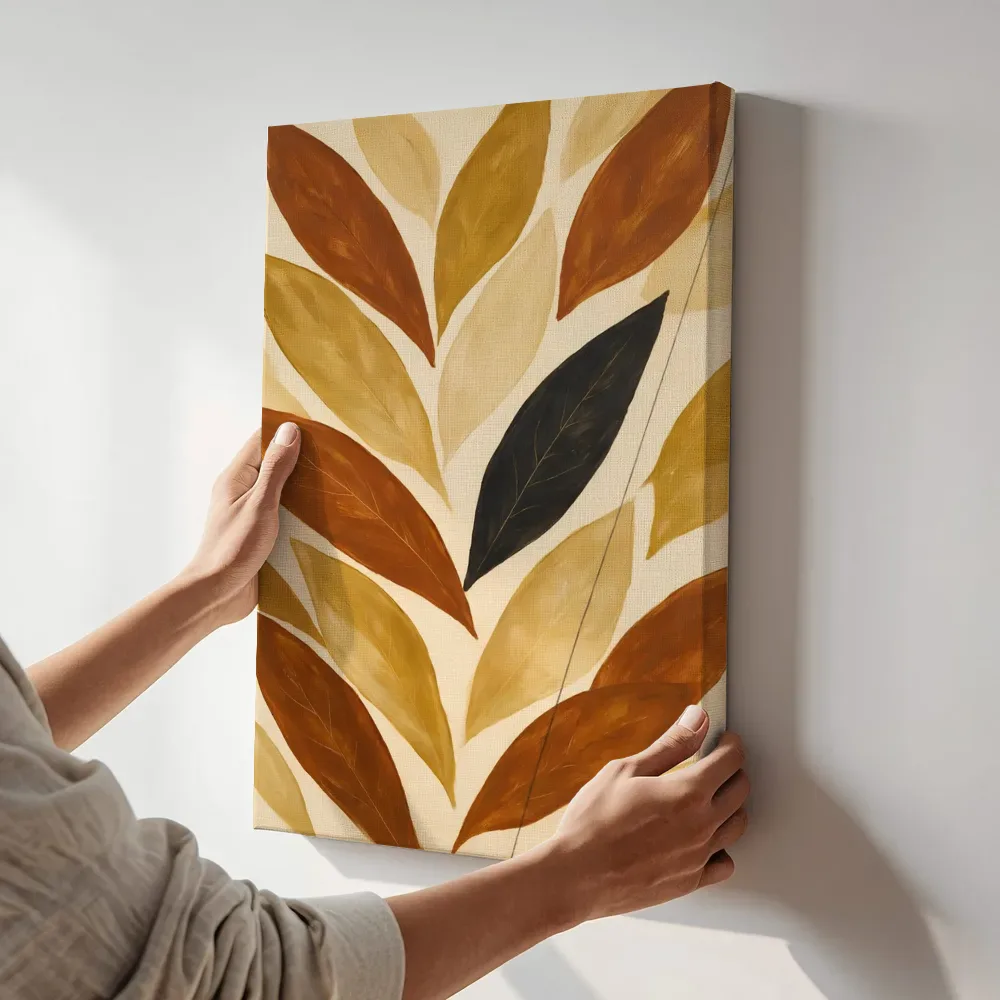 Sfeerimpressie: Bladpatroon Textured Minimalism 12 terwijl het aan de muur wordt gehangen