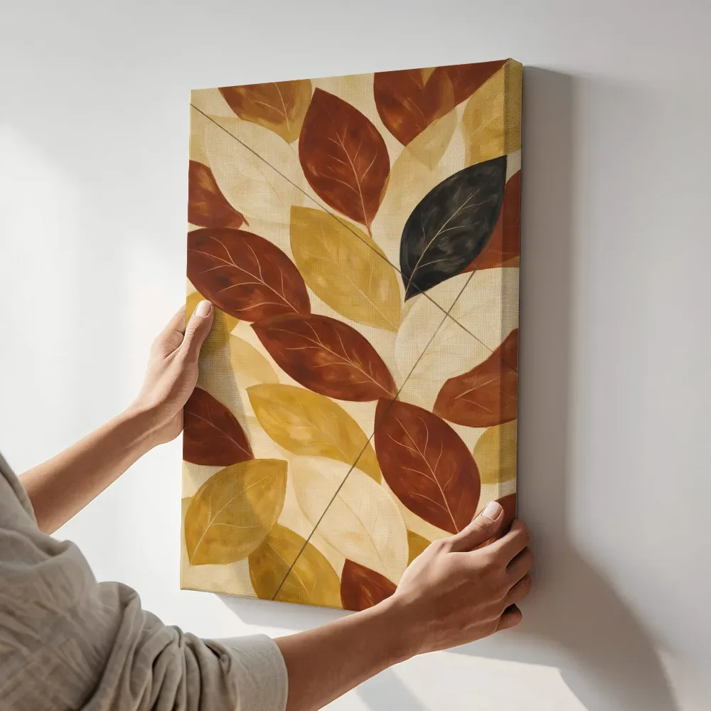 Sfeerimpressie: Bladpatroon Textured Minimalism 14 terwijl het aan de muur wordt gehangen