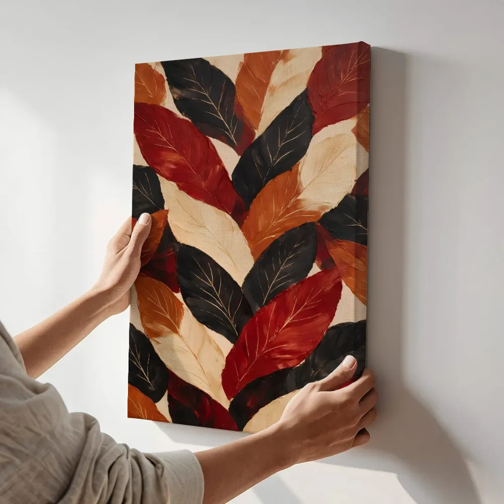 Sfeerimpressie: Bladpatroon Textured Minimalism 15 terwijl het aan de muur wordt gehangen