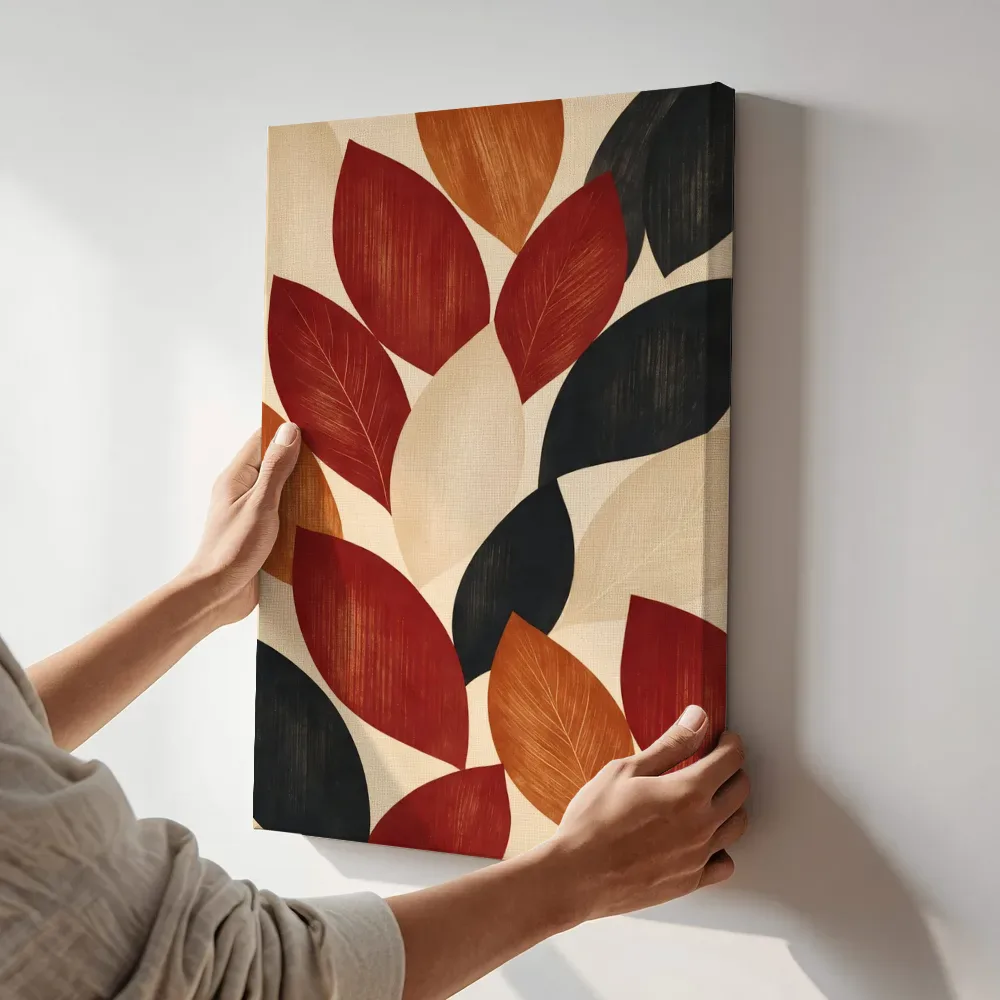 Sfeerimpressie: Bladpatroon Textured Minimalism 16 terwijl het aan de muur wordt gehangen