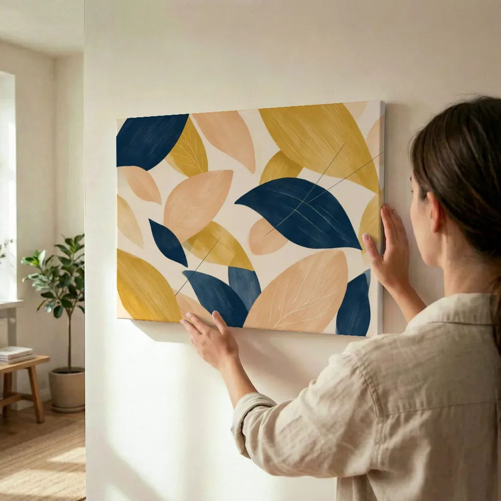 Sfeerimpressie: Bladpatroon Textured Minimalism 18 terwijl het wordt opgehangen