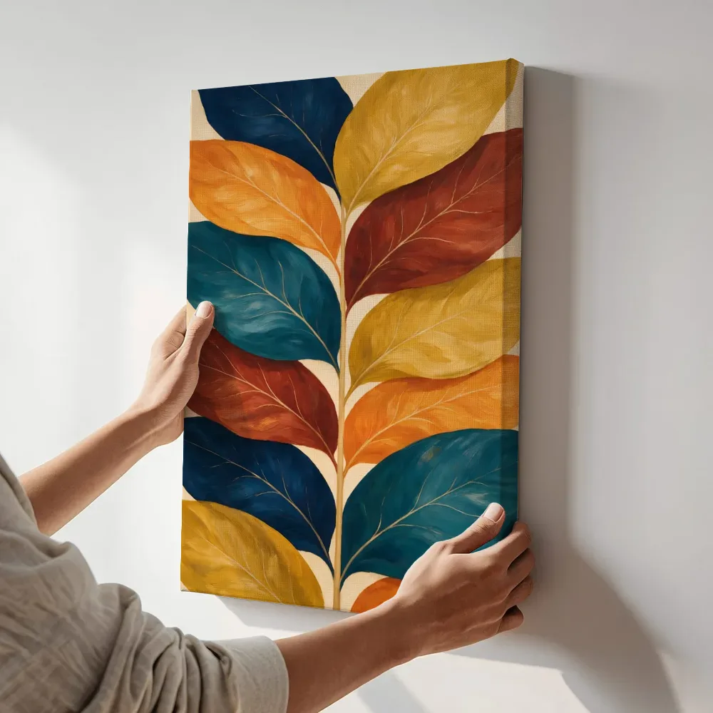Sfeerimpressie: Bladpatroon Textured Minimalism 19 terwijl het aan de muur wordt gehangen