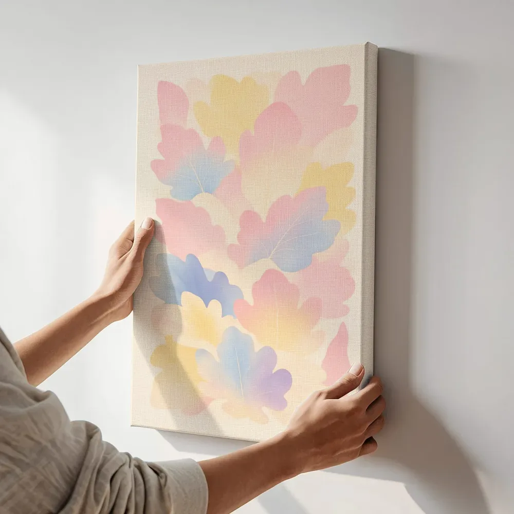 Sfeerimpressie: Bladpatroon Textured Minimalism 2 terwijl het aan de muur wordt gehangen
