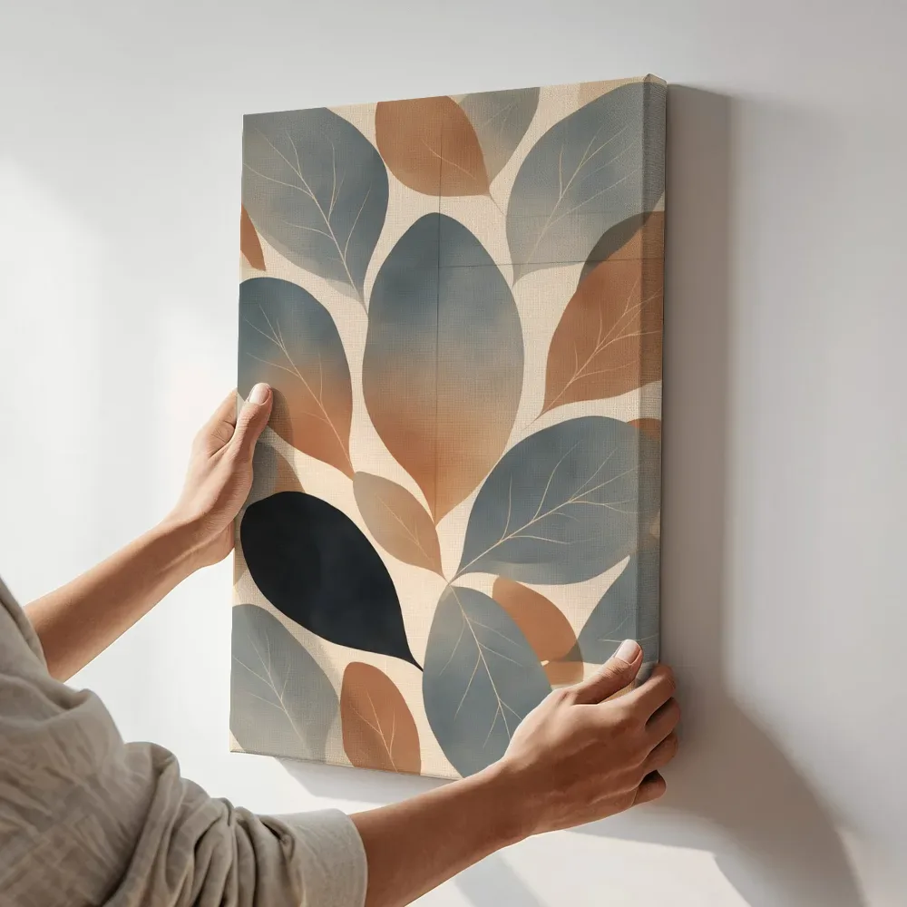 Sfeerimpressie: Bladpatroon Textured Minimalism 3 terwijl het aan de muur wordt gehangen