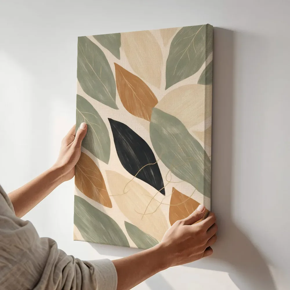 Sfeerimpressie: Bladpatroon Textured Minimalism 4 terwijl het aan de muur wordt gehangen