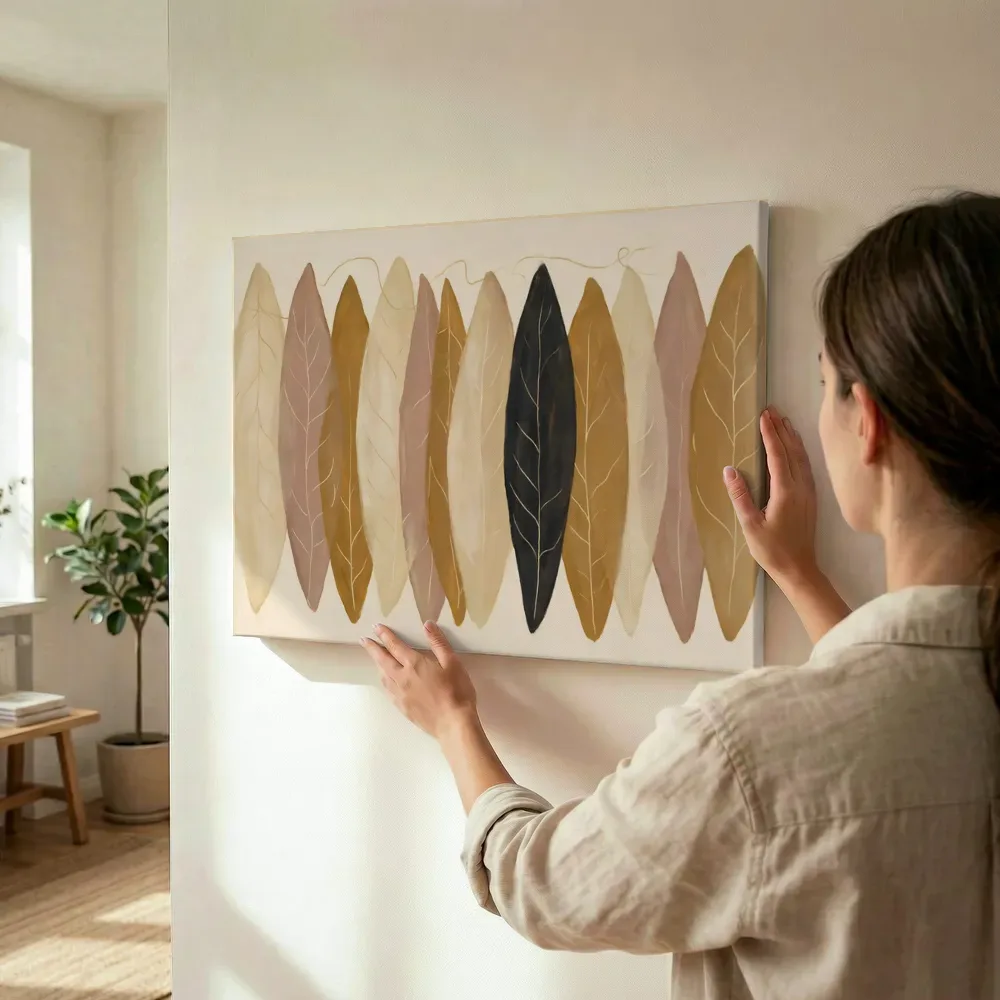 Sfeerimpressie: Bladpatroon Textured Minimalism 5 terwijl het wordt opgehangen