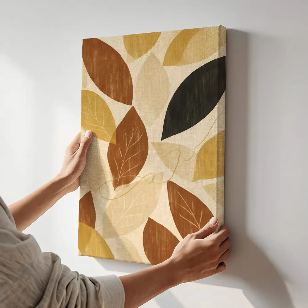 Sfeerimpressie: Bladpatroon Textured Minimalism 9 terwijl het aan de muur wordt gehangen
