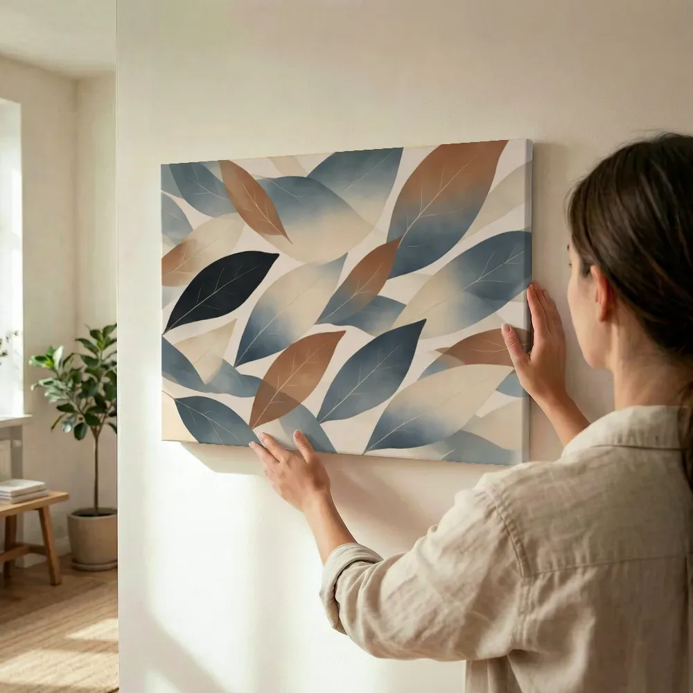 Sfeerimpressie: Bladpatroon Textured Minimalism terwijl het wordt opgehangen