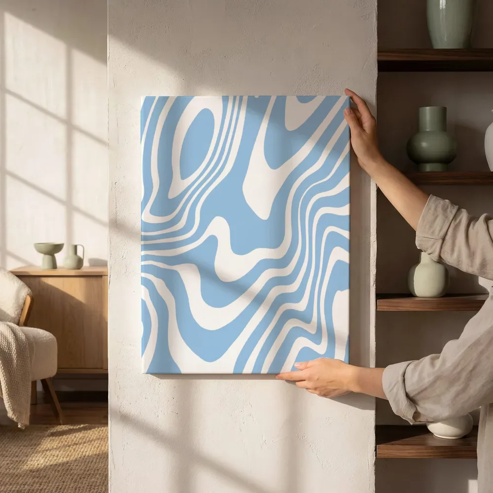Sfeerimpressie: Blauw marmeren vloeistof swirl naast de kast