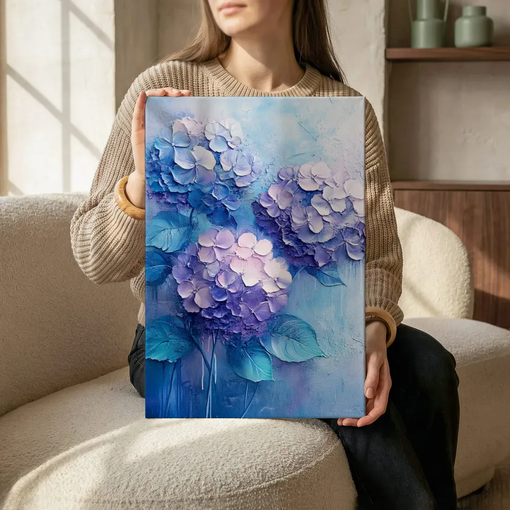 Sfeerimpressie: Blauwe hortensia terwijl het zittend wordt getoond