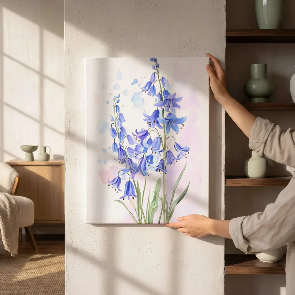 Sfeerimpressie: Blauwe klokjesbloemen naast de kast