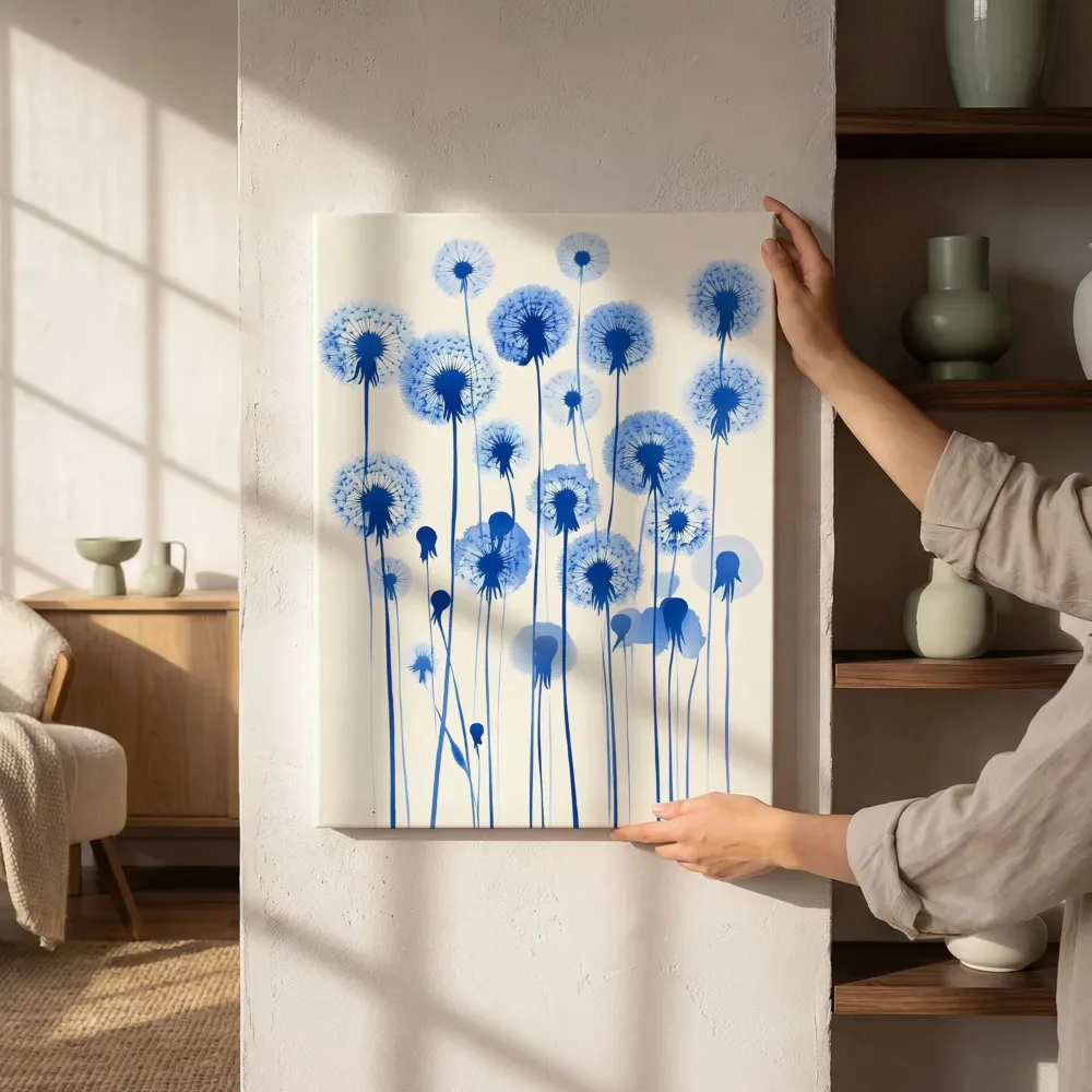 Sfeerimpressie: Blauwe paardenbloemen naast de kast