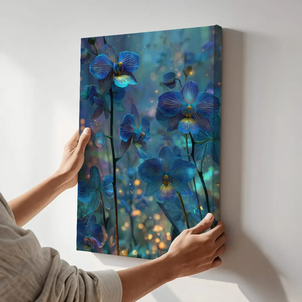 Sfeerimpressie: Blauwe vlinderorchideeën in het lichtbos terwijl het aan de muur wordt gehangen