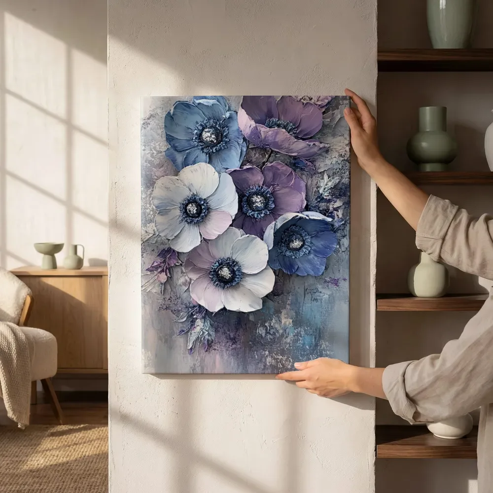 Sfeerimpressie: Blauwpaarse anemonen naast de kast