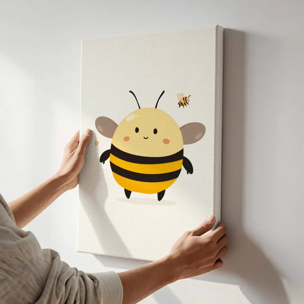 Sfeerimpressie: Blij bijtje terwijl het aan de muur wordt gehangen
