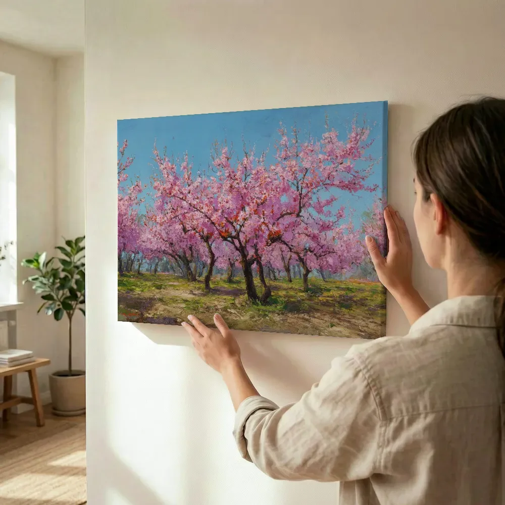 Sfeerimpressie: Bloeiende boomgaard onder blauwe lucht terwijl het wordt opgehangen