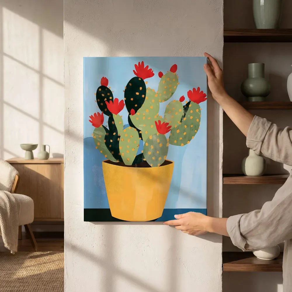 Sfeerimpressie: Bloeiende cactus in pot naast de kast