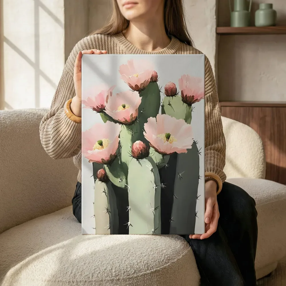 Sfeerimpressie: Bloeiende cactus met roze bloemen terwijl het zittend wordt getoond