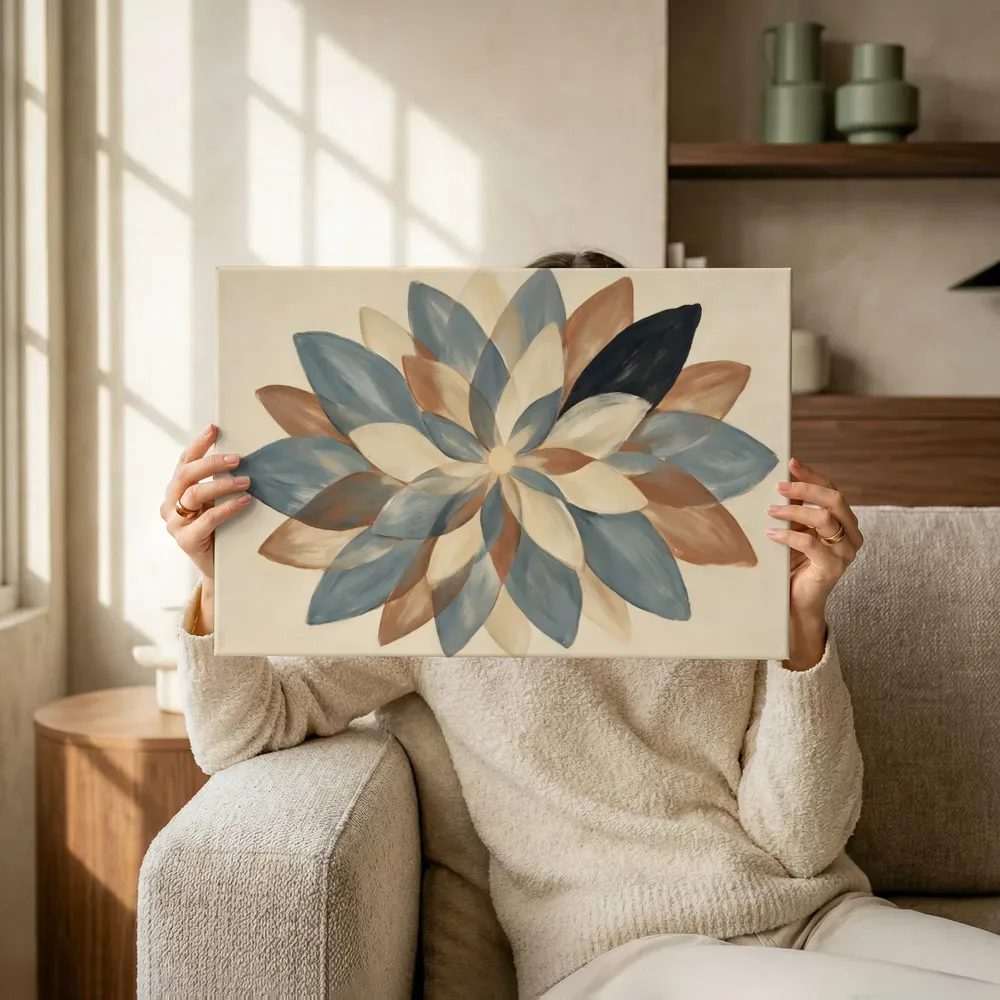 Sfeerimpressie: Bloem-mandala Modern Bauhaus 12 terwijl het omhoog wordt gehouden