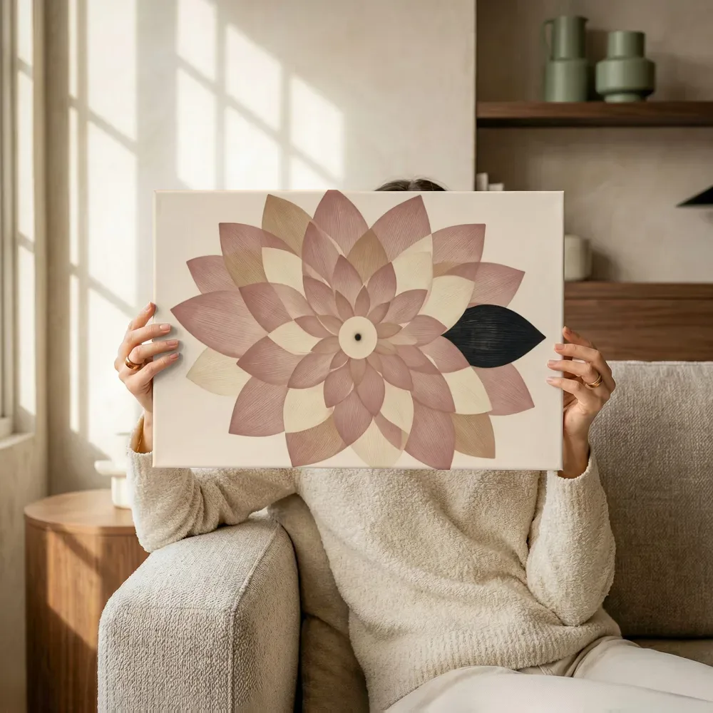 Sfeerimpressie: Bloem-mandala Modern Bauhaus 14 terwijl het omhoog wordt gehouden