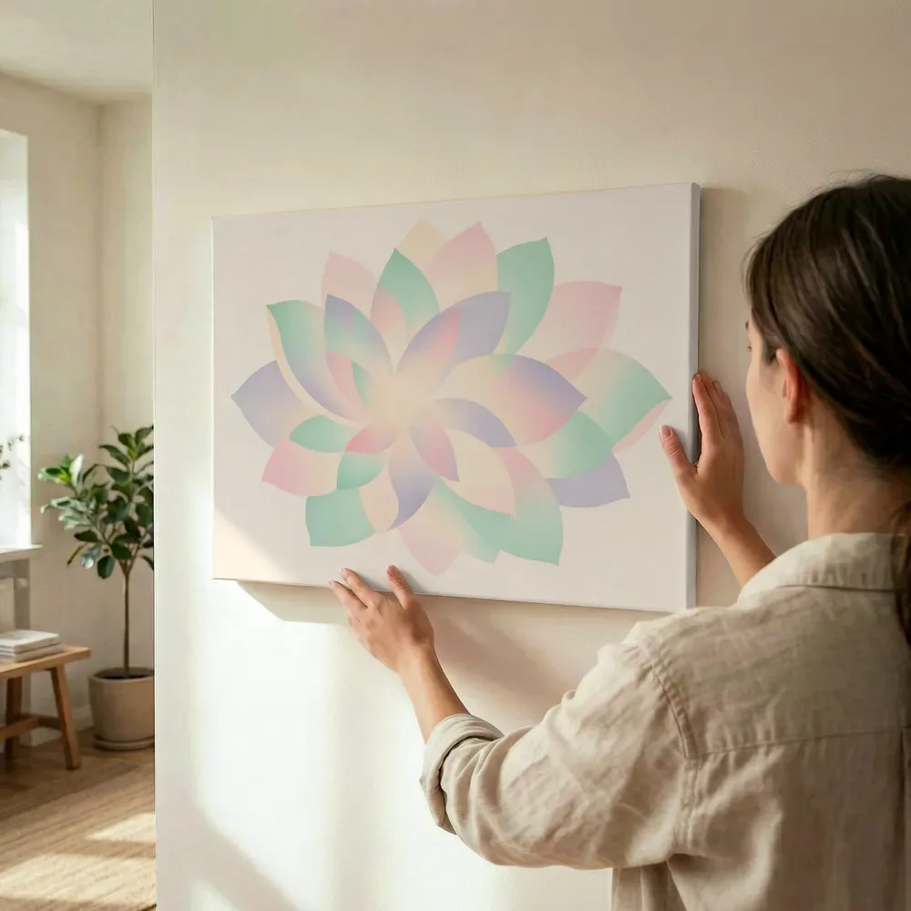 Sfeerimpressie: Bloem-mandala Modern Bauhaus 19 terwijl het wordt opgehangen