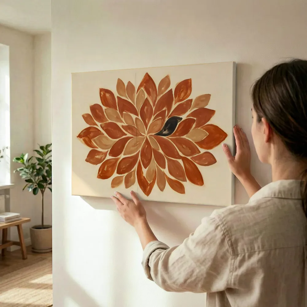 Sfeerimpressie: Bloem-mandala Modern Bauhaus 2 terwijl het wordt opgehangen